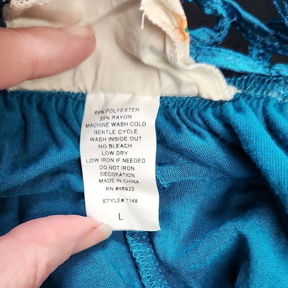 Chic Turquoise Crochet Neckline Women's Blouse - Picture 4 of 4